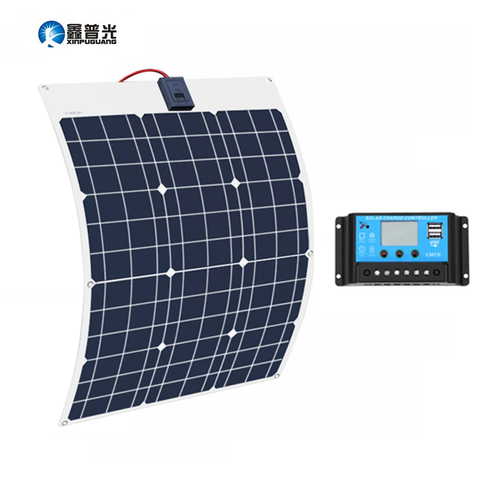 Xinpuguang 50 Вт 18 в солнечных батарей Гибкая Панель 12V 24V контроллер + 10A Солнечный