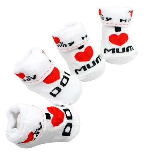 1Pair Newborn Baby Infant Boys Girl Cotton Slip-resistant Floor Socks Love Mom/Dad Pattern Suitable 0~6 Months Toddler