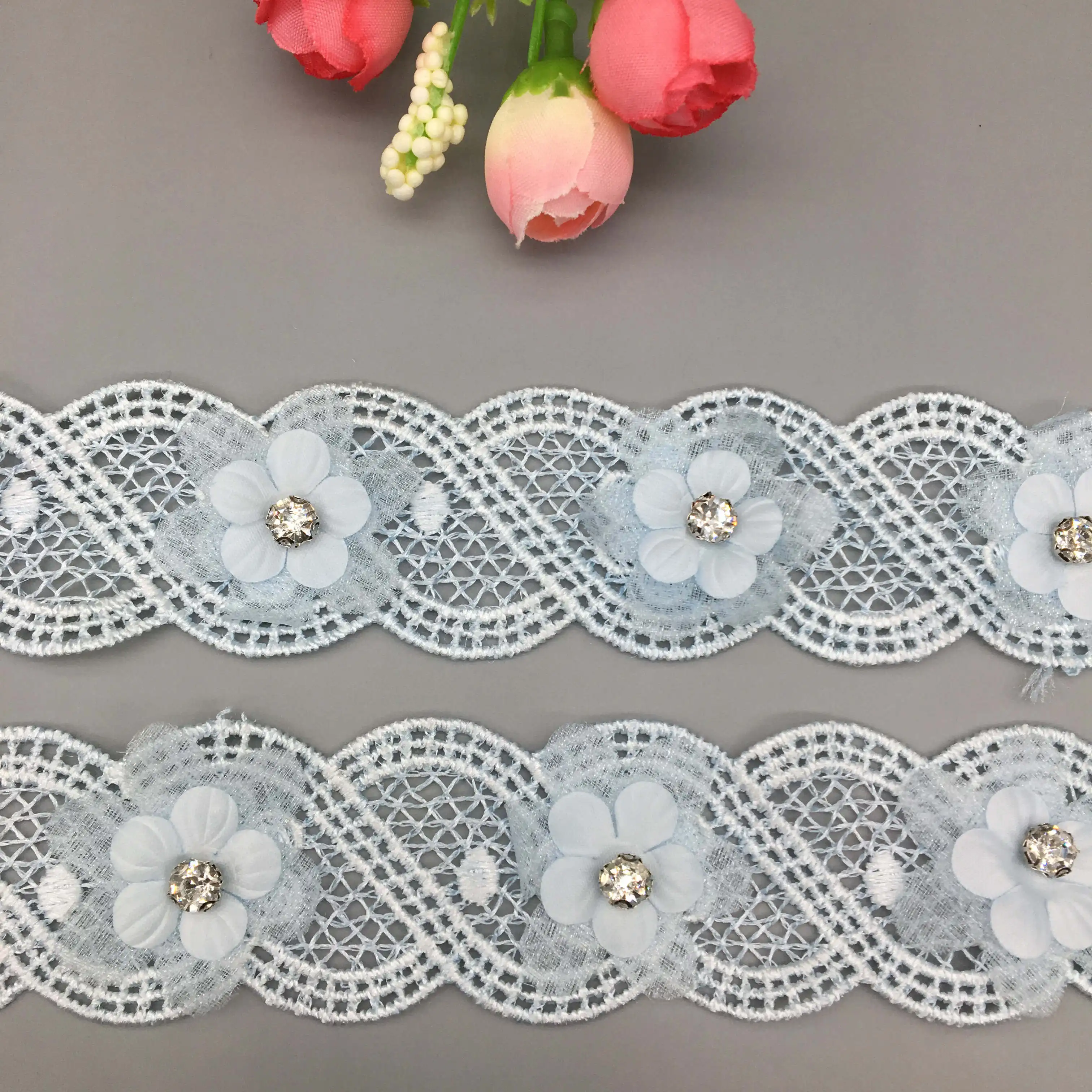 1 yard Blue Centipedes Pearl Diamond Lace Trim Ribbon Fabric Embroidered Applique Patchwork Handmade DIY Wedding Sewing Craft | Дом и сад