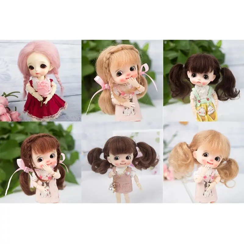 

Lovely Ponytail 1/8 Doll Wig Soft Fiber Bob Hair for 14-15cm Head Circumference