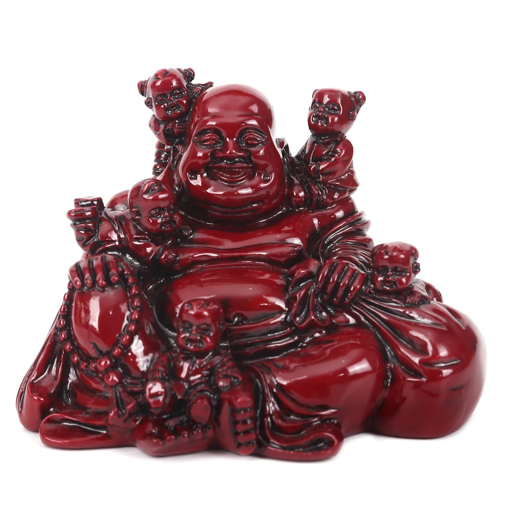 Red wood color Резиновая статуя Смеющийся Будда фэншуй статуя Будды Майтрейи рот в улыбке часто открыт Настенная Декорация голова оленя - Цвет: Red wood color