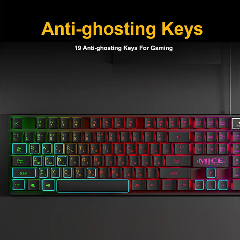 Игровая клавиатура Проводная игровая мышь набор 104 клавиш с RGB подсветкой русская