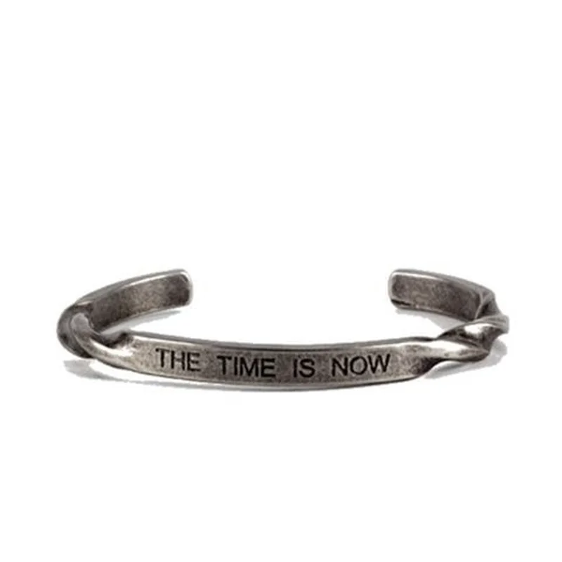 

Handmade Twisted Cuff Bracelet for Women Men Engraving THE TIME IS NOW Inspiring Bracelet Titanium Couple Designer Luxury