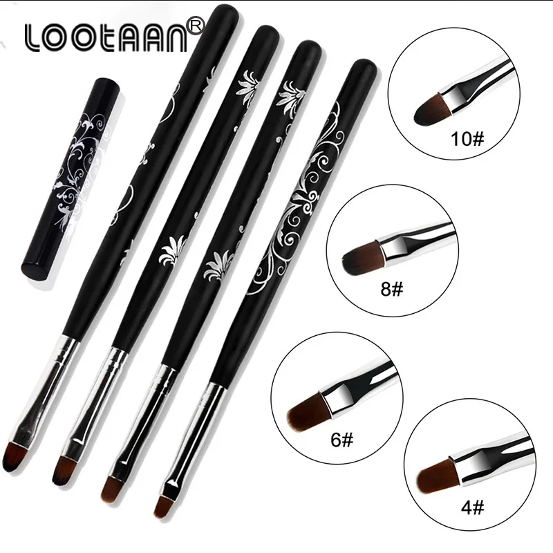 Lootaan #4 #6 #8 #10 фотополировочная Кисть для ногтей черная деревянная ручка резные