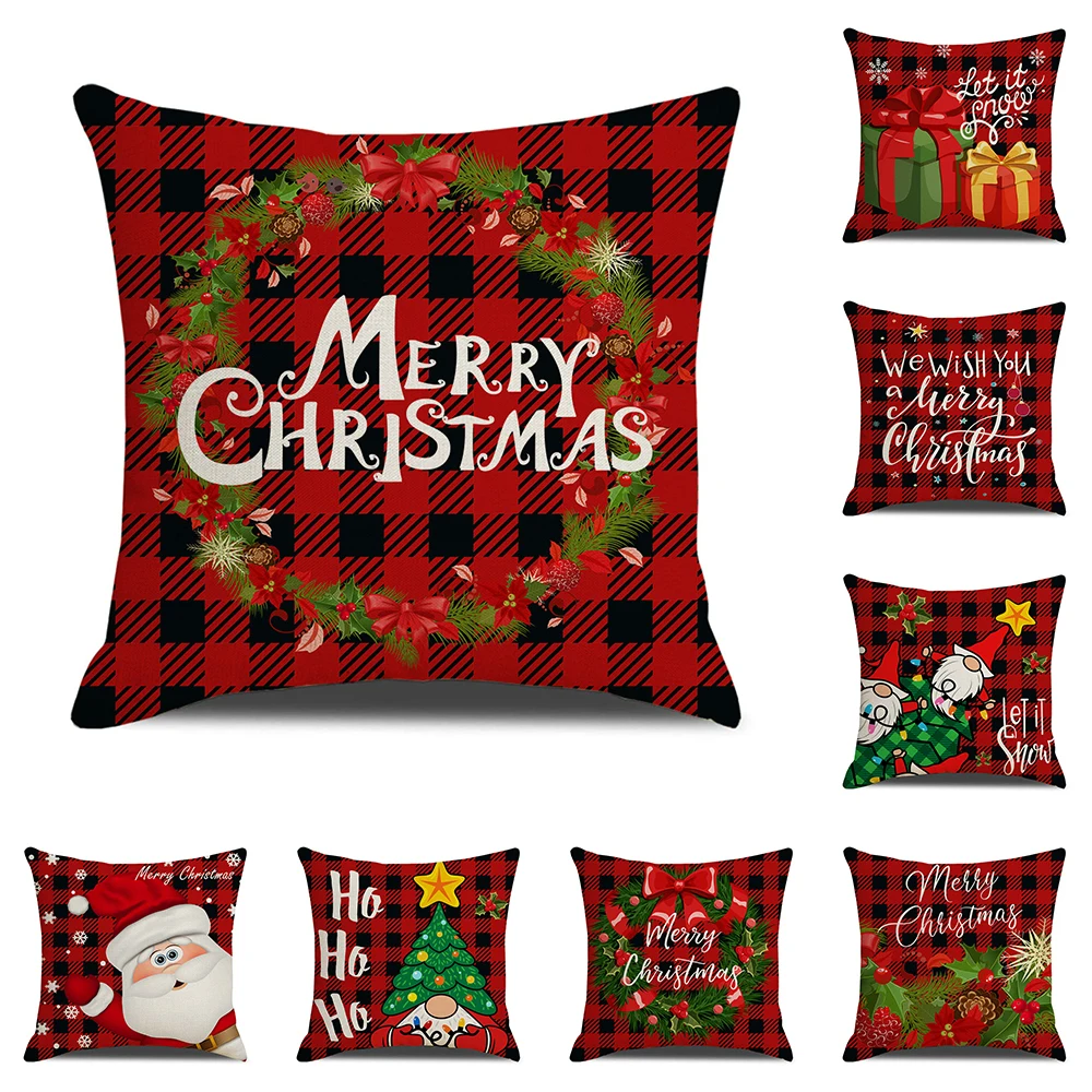 

Рождественский чехол для подушки 2022 Новогоднее украшение чехол для подушки красная клетчатая наволочка для дивана рождественские подарки ...