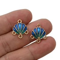 5pcs gold plated blue enamel shell charm connector for jewelry making earrings necklace finding diy accessories 18x15mm