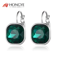 hongye 2021 fashion women earrings for wedding brincos big blue crystal stud clip on earring statement jewelry christmas gift
