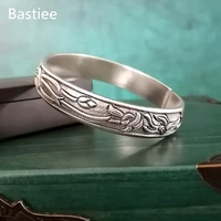 bastiee lotus flower 999 silver bangles for women cuff bracelet vintage miao handmade fine jewellery ethnic bijoux adjustable