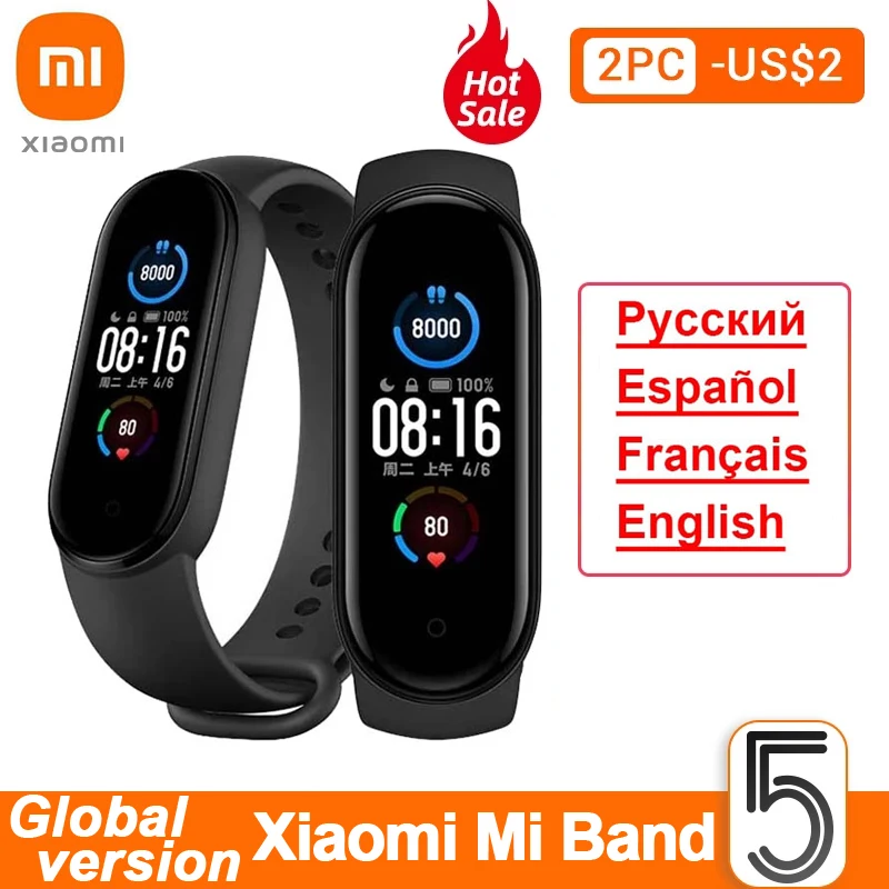 

Global Version Xiaomi Mi Band 5 Smart Bracelet 6 Color AMOLED Screen Miband 5 Blood Oxygen Fitness Traker Waterproof Smart Band6