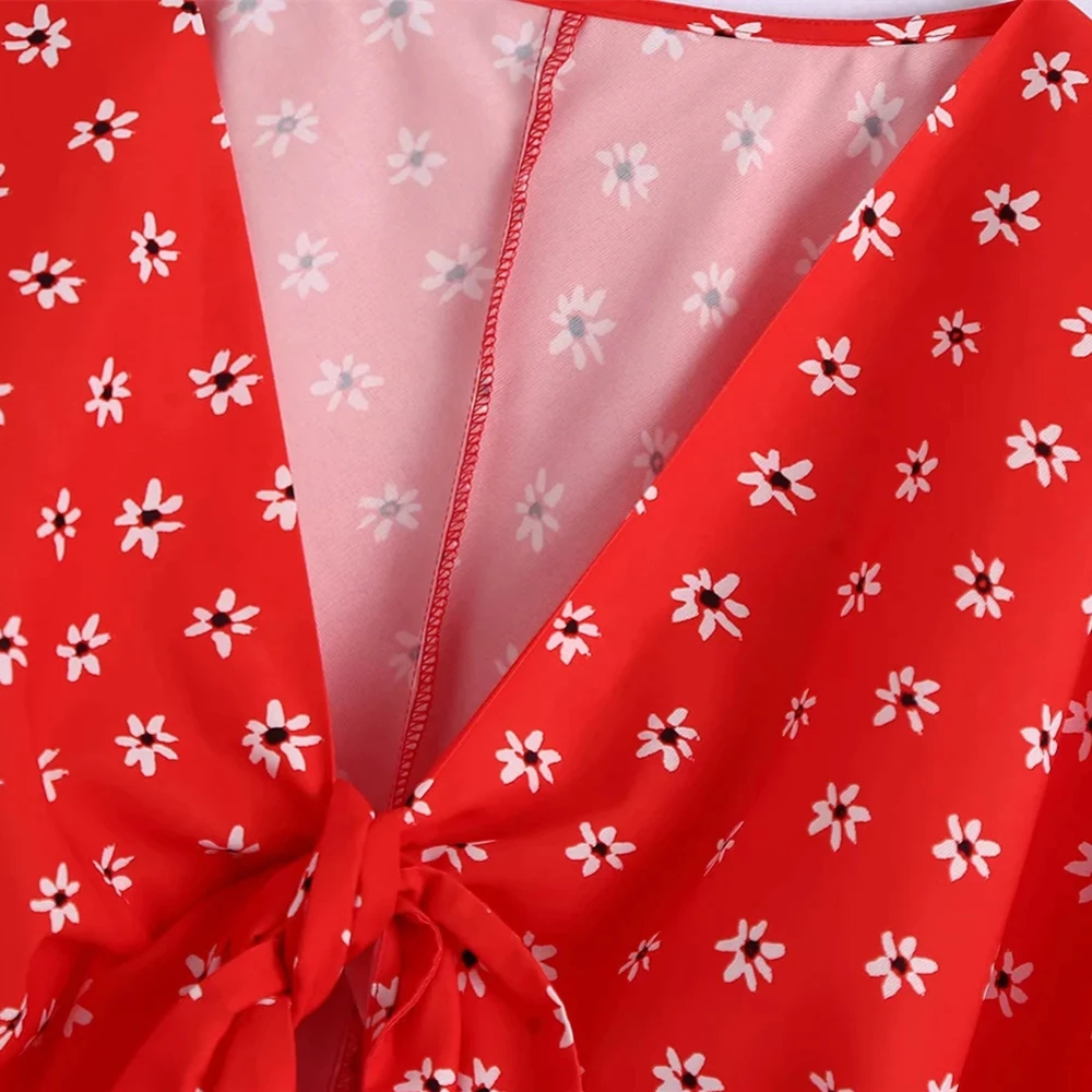 

New 2021 Summer Women Long Sleeve Shirt Printing Floral Loose Casual Blouse Shirts Women Sexy Tied Elegant Red Blouses For Women