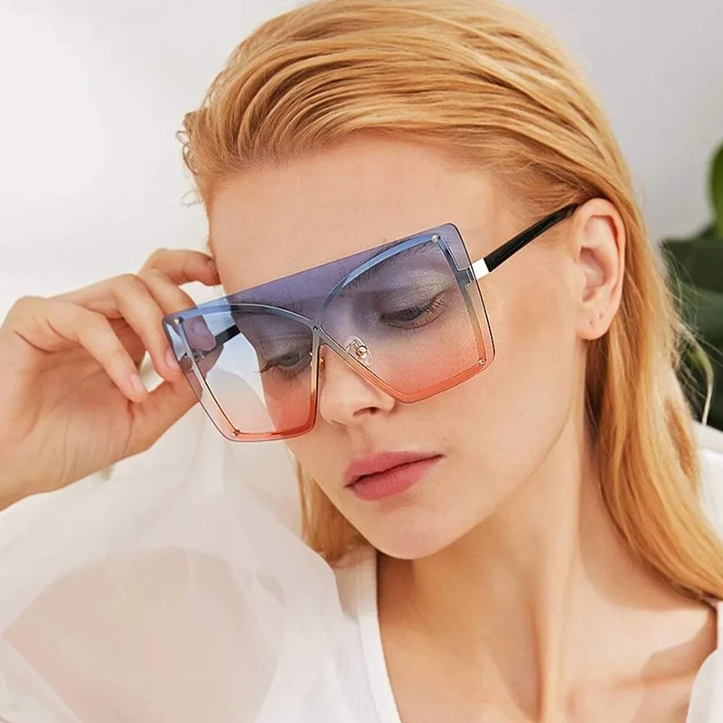 

Luxury shield Sunglasses Women 2021 Sunglasses For Women Glasses Retro Design Sunglasses Women Metal Half Frame Eyewear