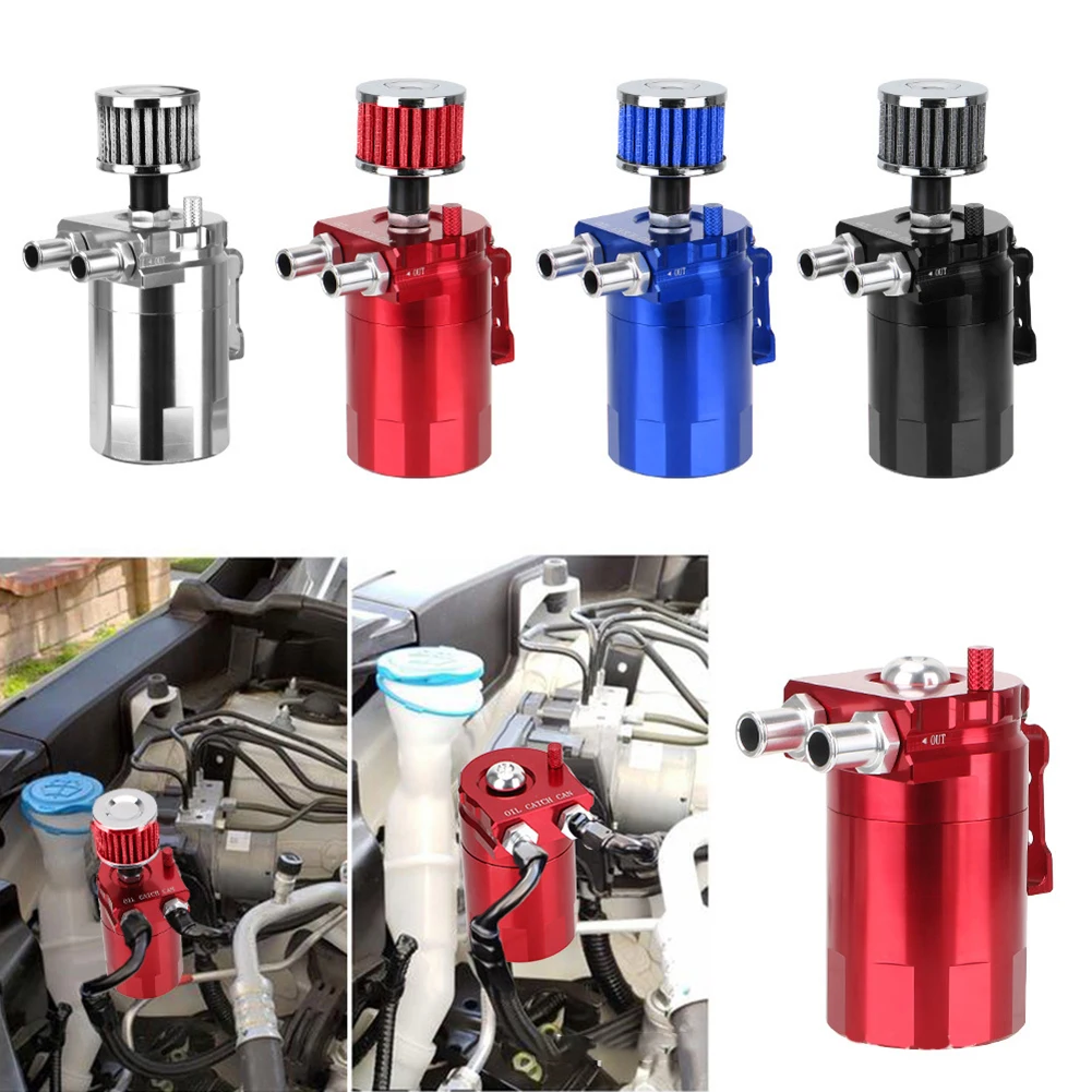 

113 * 68 mm/4.4x2.7in Car Baffled Oil Catch Can Tank Kit Black/Silver/Red/Blue.with Air Filter Hose Cleaner Reservoirs