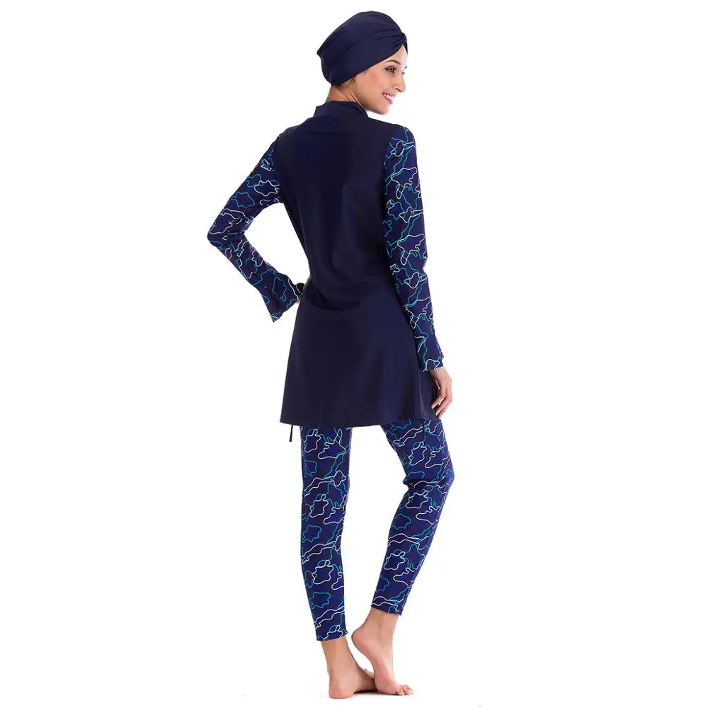 

2019 Muslim Swimwear Women Modest Patchwork Hijab Long Sleeves Sport Swimsuit Islamic muslimah Burkinis Wear Bathing Suit