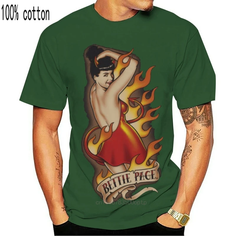 

Bettie Page Devil Tattoo Juniors Cap-Sleeve T-Shirt Sizes- S-3X New Casual Cotton Short Sleeve