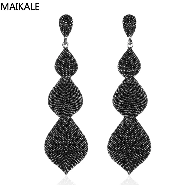 MAIKALE, лидер продаж, длинные серьги-капли из сплава в форме листа, черный цвет, простой тандем, модные корейские серьги для женщин, подарок подруге