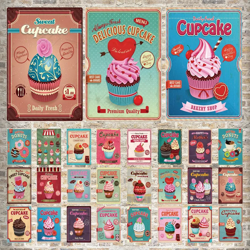 

Delicious Cup Cake Cake Shop Vintage Wall Sticker Daily Fresh Metal Sign Dessert Shop Doorplate Bar Plaque Tin Plate Home Decor