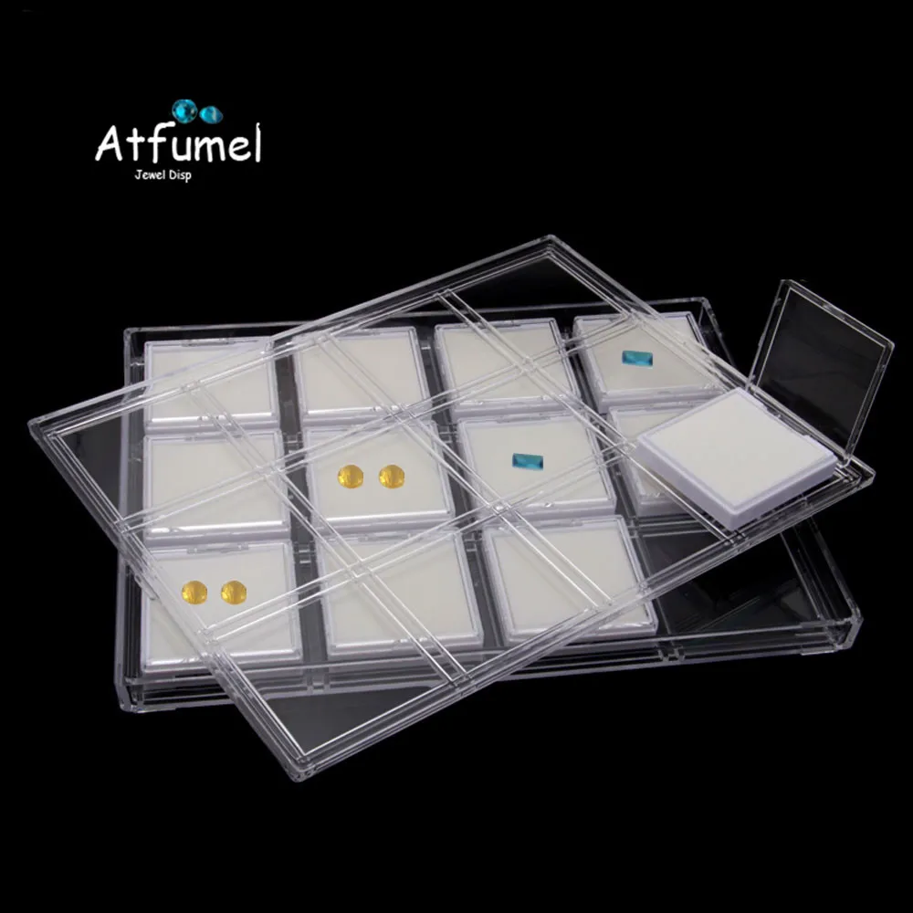 

12Pcs 6cm Gemstones Diamonds Display Box with Clear Case Loose Diamond Jewelry Display Holder Clear Cover Gem Storage Stone Box