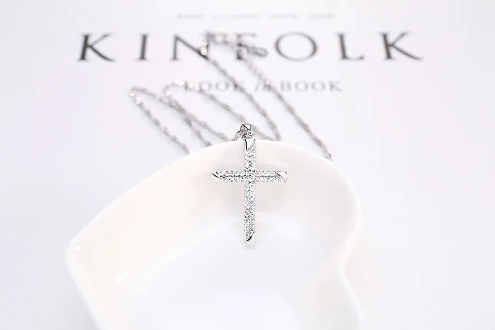 LADYCHIC классический серебристый цвет крест кулон ожерелья с камнями AAA циркон христианский крест Иисуса ювелирные изделия подарок LN1109