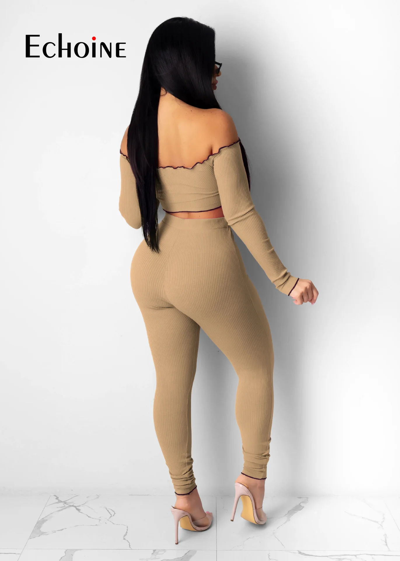 

Echoine Summer Women Sexy Solid Two Piece Set Tracksuits Off Shoulder Crop Tops Leggings Pants Suit 2Pcs Sets Sportswear Outfits