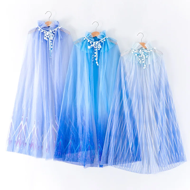 

Girls Snow Queen 2 Elsa Cloak Dress Girl Party Dress Up Children Sequin Cloak Girls Elsa Carnival Halloween Mantle Kids Costume