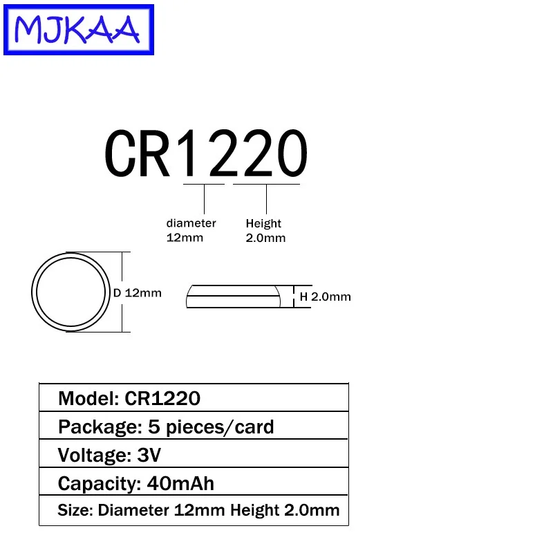 MJKAA 100 шт. CR1220 3V литиевая батарея таблеточного типа сотовый Батарея CR 1220 ECR1220 LM1220 часы батарейки-таблетки автомобиль дистанционного Управление