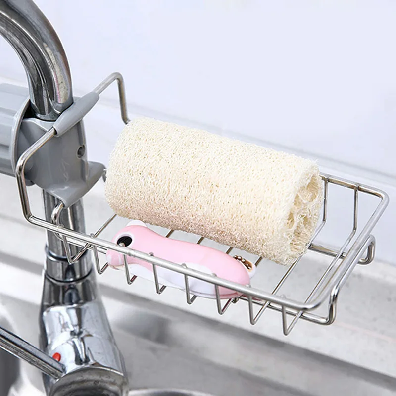

Kitchen Stainless Steel Faucet Storage Rack Household Non Perforated Dishcloth Sponge Brush Drain Rack Sink Storage Rack