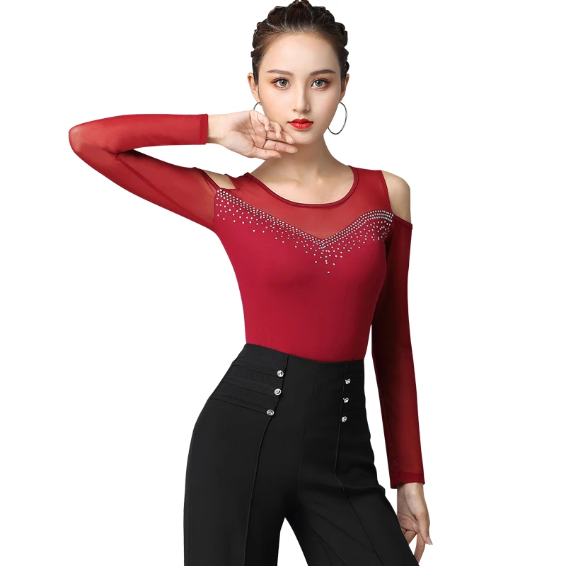 

2020 Latin Dance Practice Clothes For Women Long Sleeve Autumn Ballroom Dance Costumes Rumba Tango Samba Salsa Cha Cha Tops