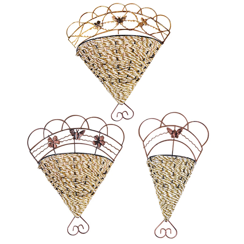 Стене висит плетеная корзина для цветов горшок плантатор стеллаж хранения