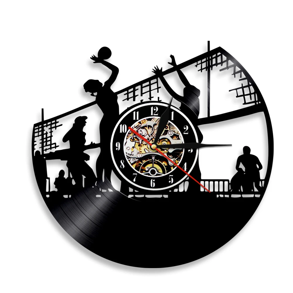 Настенные часы для волейбола настенные с виниловой пластиной пляжного и игроков
