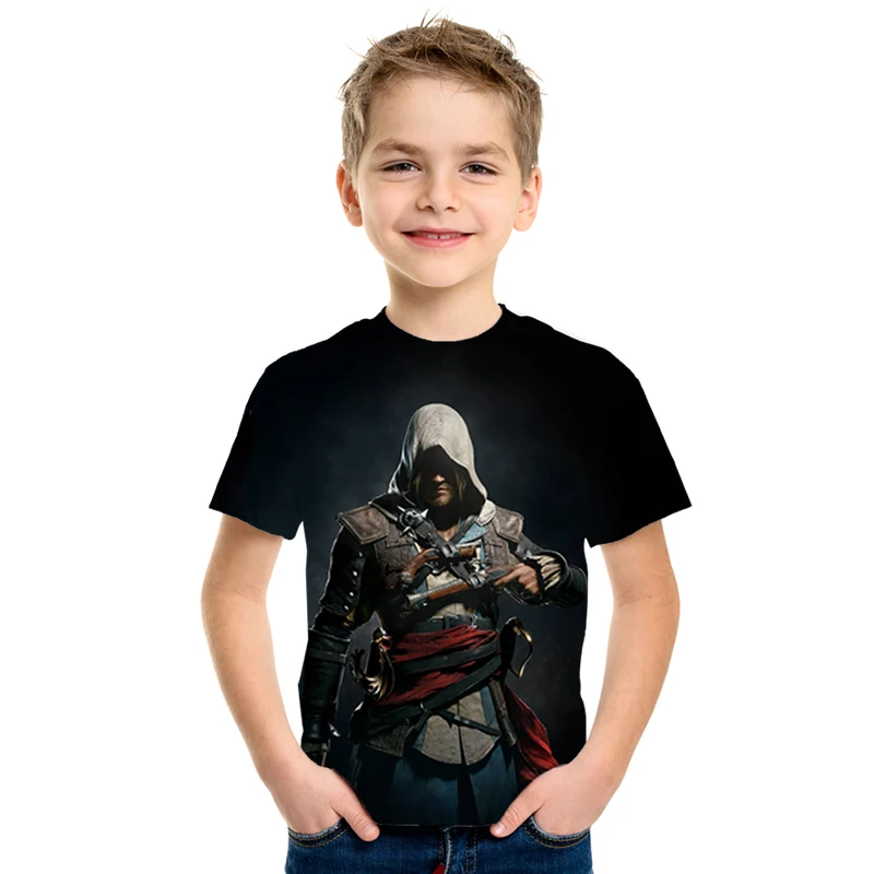 Летние детские футболки топы с 3d принтом assassins creed, повседневные Мальчики Девочки футболки, костюм Харадзюку хип-хоп Уличная одежда, футболки с аниме