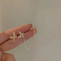autumn winter new asymmetric pearl butterfly ear bone clip earrings for women statement dangle earring 2021 trend jewelry