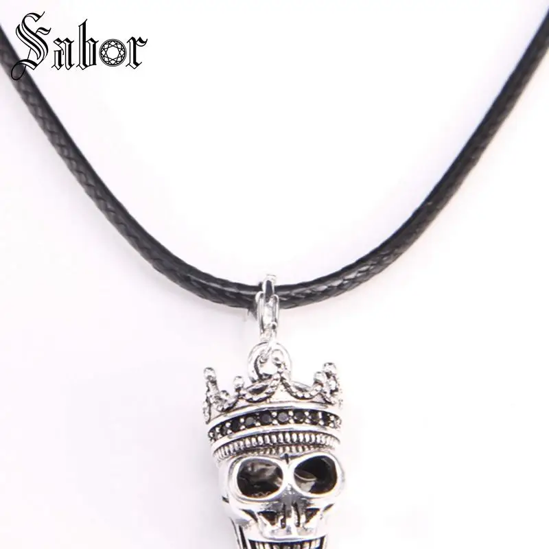 Кулон серебряного цвета с покрытием черепа и ожерелье из искусственной кожи Rebel
