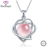 huisept silver 925 necklace jewelry colorful topaz gemstone double heart shape pendant for women wedding promise party wholesale