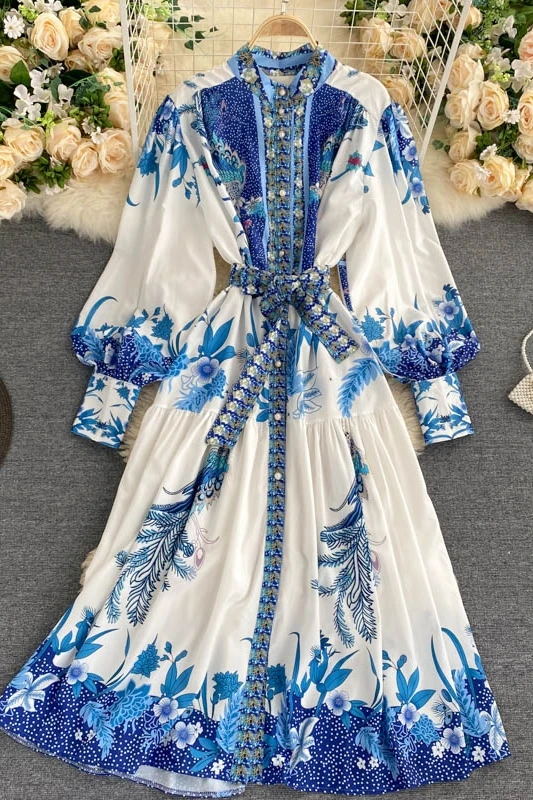

2020 new fashion women's clothing Stand Full Print dresses women dress