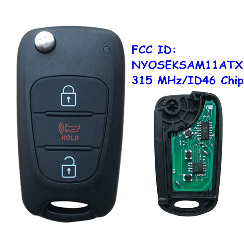 Сменный откидной 3-кнопочный дистанционный ключ-брелок 315 МГц ID46 чип FCC: NYOSEKSAM11ATx