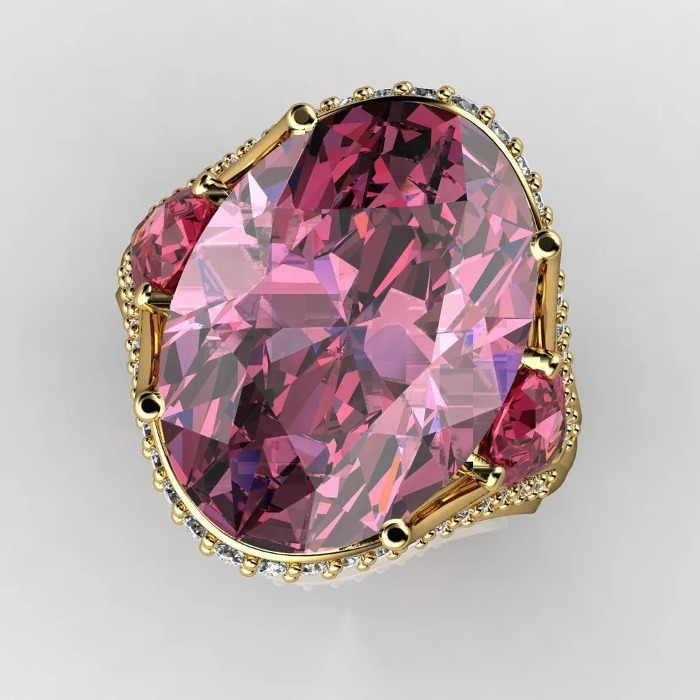 Женское кольцо зеленое блестящее большое Золотое с цирконием Обручальное