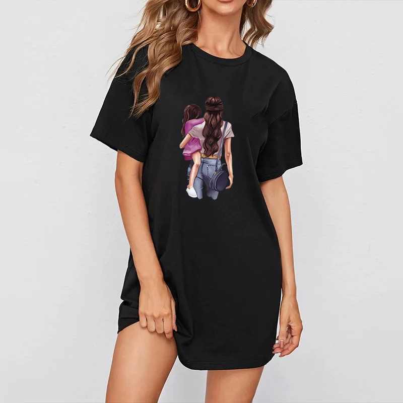 

Baby&mom Print Plus Size Women Summer Dress Harajuku T-Shirt Dresses Short Sleeve Casual Loose Club Femme Kawaii Mini Vestidos