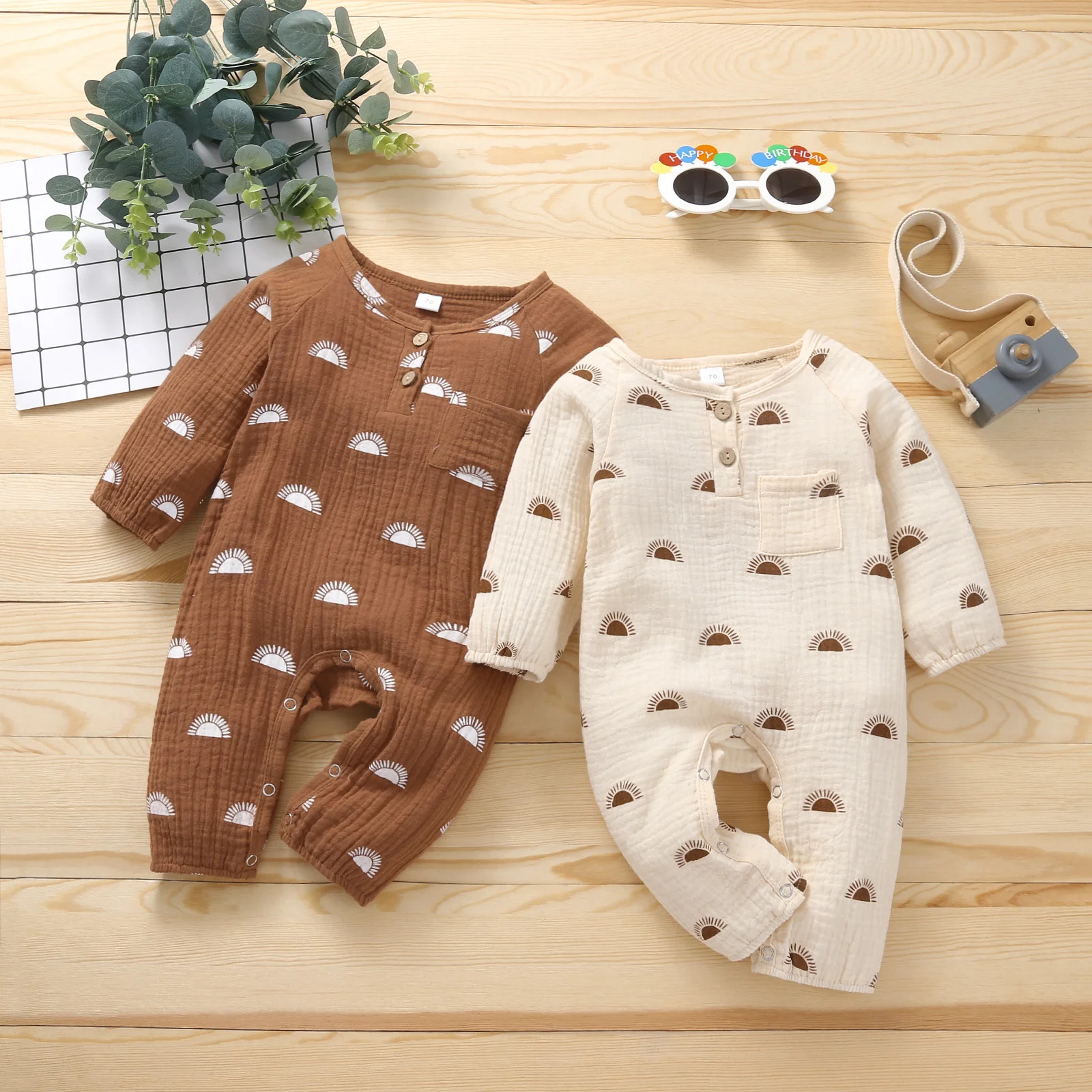 

Baby Single Breasted Jumpsuit Spring Autumn Long Sleeves Not Hooded Kids Roupas Newborn Cotton Blend Rompers External Wear