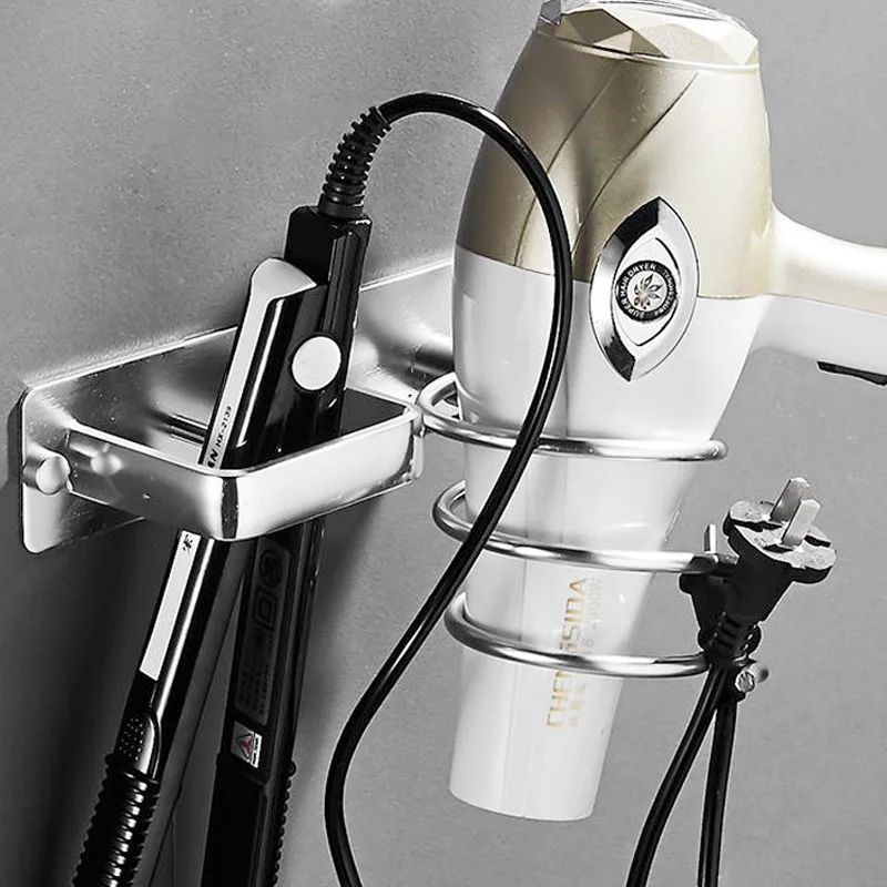 

Space Aluminum Hair Drier Blower Holder Rack Wall Mount Hair Straightener Stand Storage Organizer Bathroom Shelf Accessories