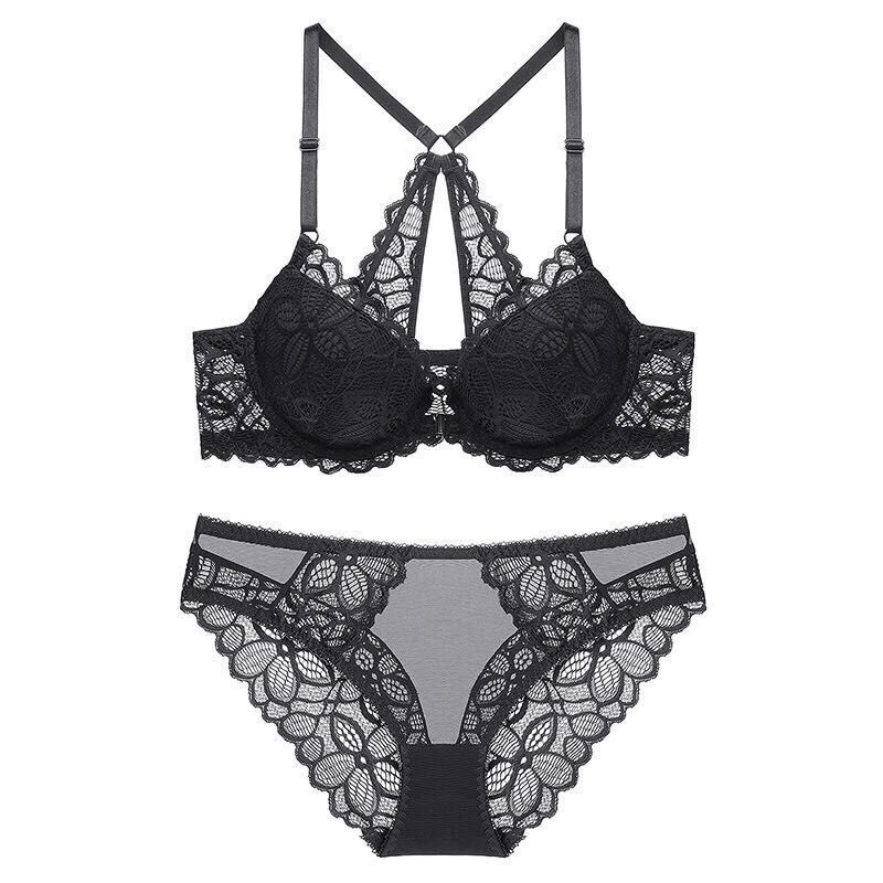 

Woman sexy lace front buckle gathered lace underwear bra beautiful back bra small chest gathered underwear female suit WT005