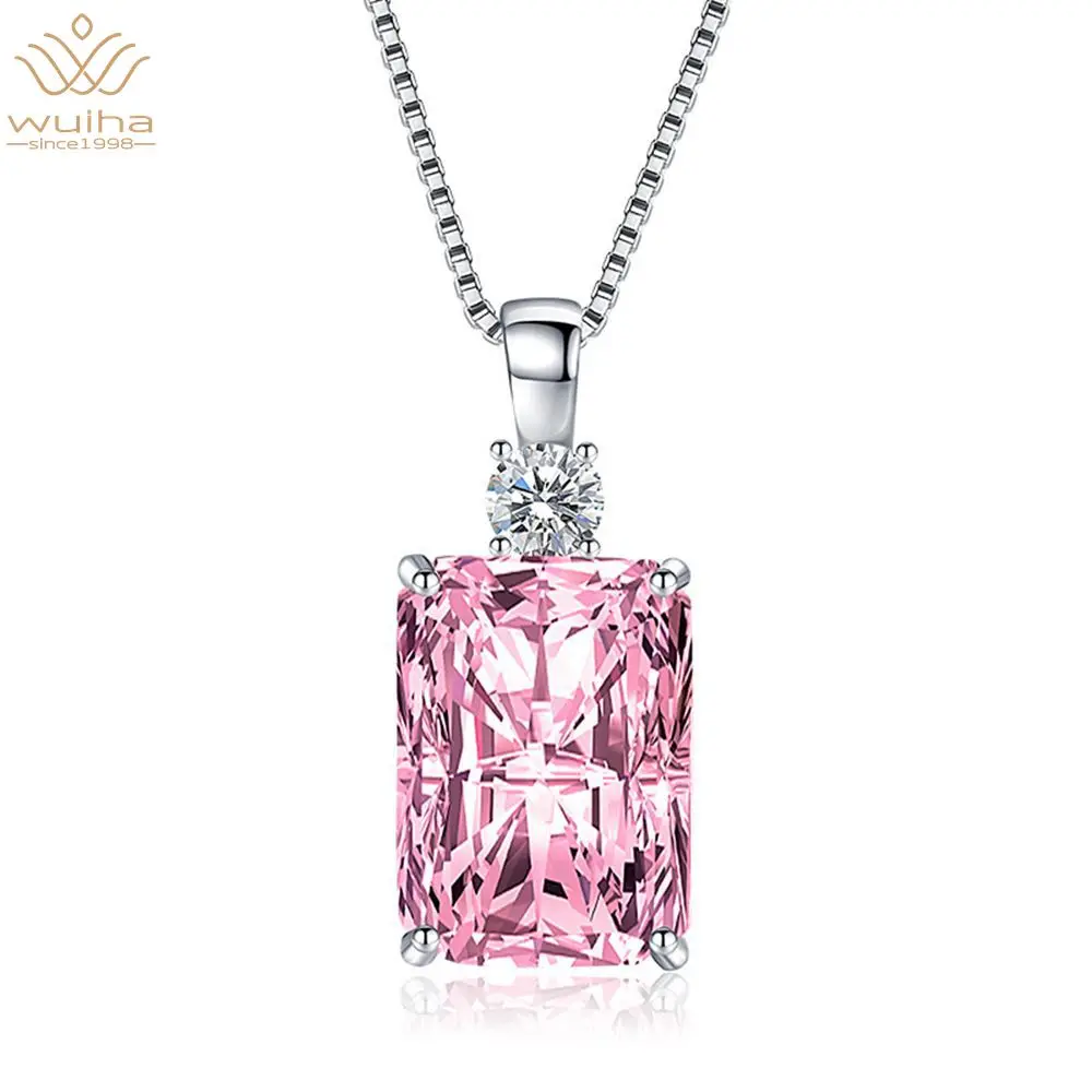 

WUIHA Classic 100% 925 Sterling Silver Created Moissanite Citrine Pink Saphire Gemstone Pendant Necklace For Women Fine Jewelry