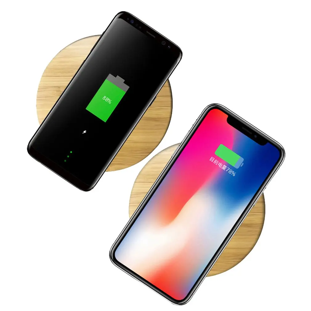 

New Wooden Wireless Charger For iPhone8 XS XR MAX Induction Mini Fast Wireless Charging Pad With Cable For Xiaomi
