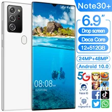 2022 New 5G Ultra-thin True Fingerprint Unlock Smartphone 12+512GB for Samsung Galaxy Note30+ Mobile Phone Huawei Cellphone
