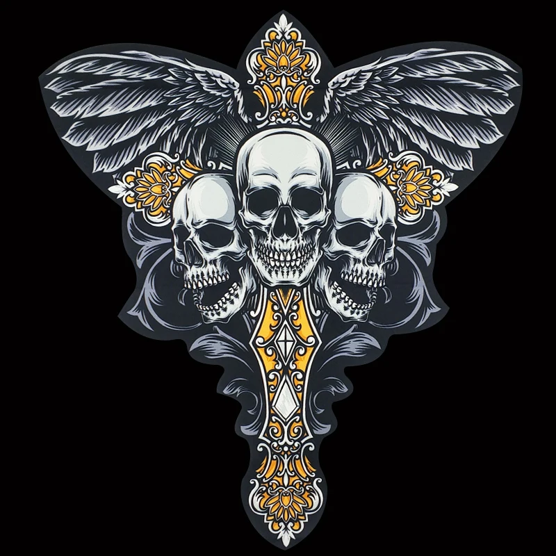 

Personality Printing Large Domineering Feather Cross Skull Fabric Sew On Patches For T-Shirt Jacket Clothing DIY Accessories