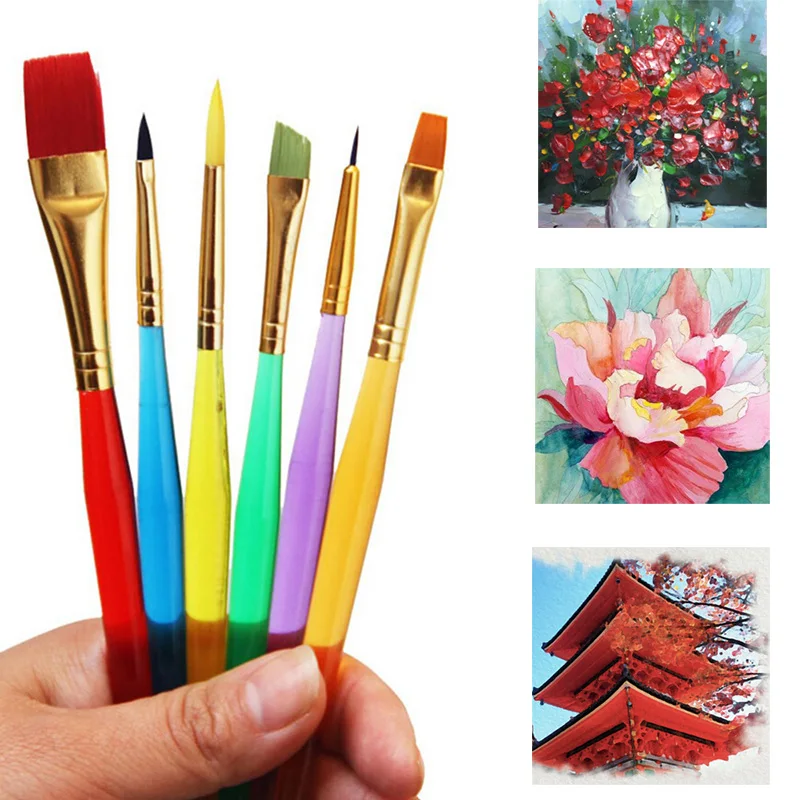 6 шт./компл. кисти для рисования акварелью и гуашью разные формы круглые