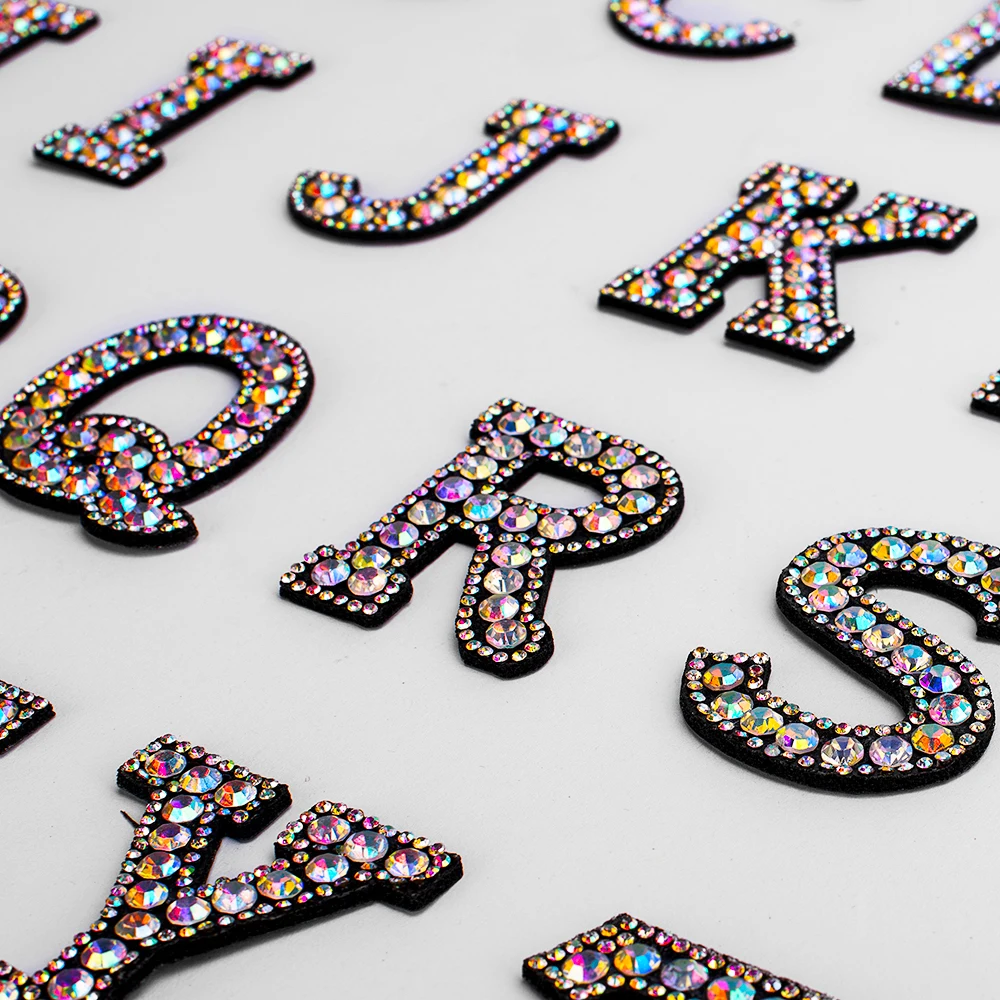 26pcs A-Z  Rhinestone English Alphabet Letter Applique 3D Iron On letters Patch For Clothing Badge Paste For Clothes Bag Shoes