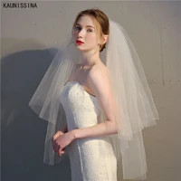 kaunissina 2 tier wedding veils simple cut edge bridal veil with comb bridal accessories