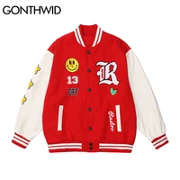 gonthwid hip hop varsity baseball jacket streetwear vintage embroidered letter patchwork bomber coat 2021 mens jackets red black