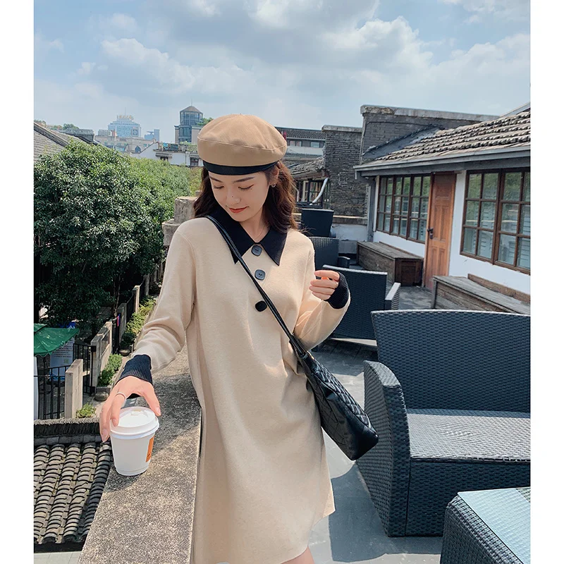 Цельнокроеное вязаное платье женское тонкое среднее и длинное на весну осень |