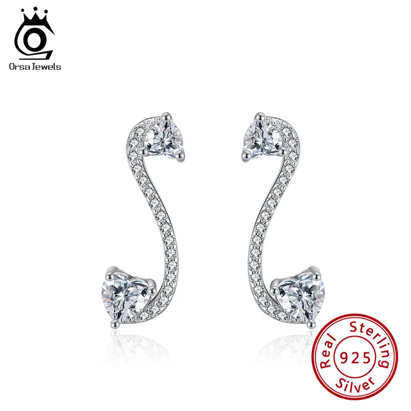 ORSA JEWELS чистое серебро 925 пробы Серьги гвоздики Лебедь дизайн AAAA Zirocn блестящие Brincos